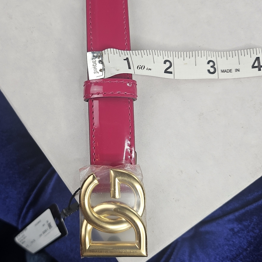 ❤️VALENTINE SPECIAL❤️ NWT.DOLCE&GABBANA 1" Patent Leather Logo Belt In Dark Pink - Picture 8 of 14
